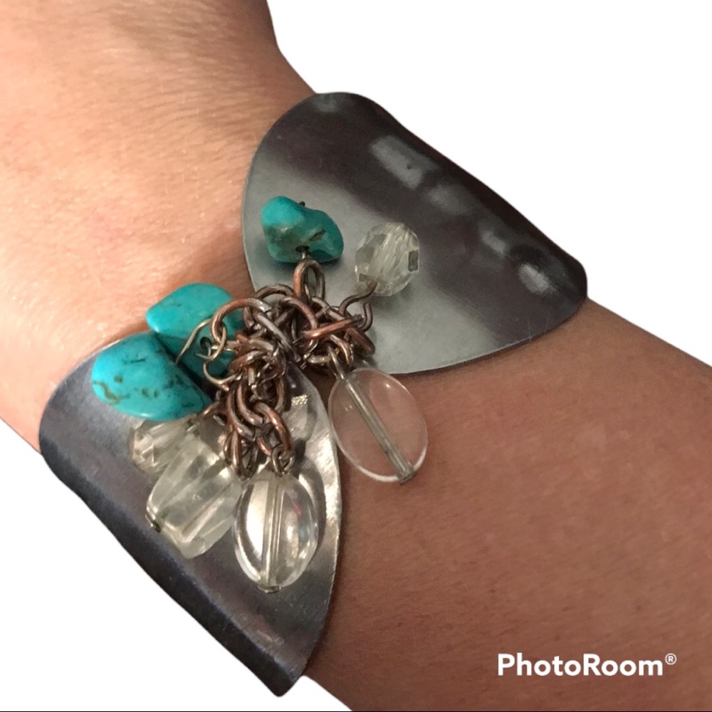 Vintage Silver Spoon Cuff Bracelet with Turquoise